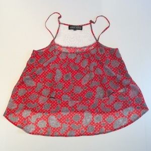 Almost Famous Sheer Top Women Small Red White Spaghetti Strap